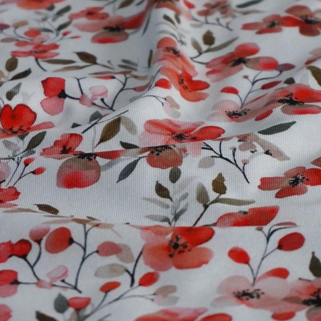 Baumwolljersey Blüten Zweige rot – FVJ